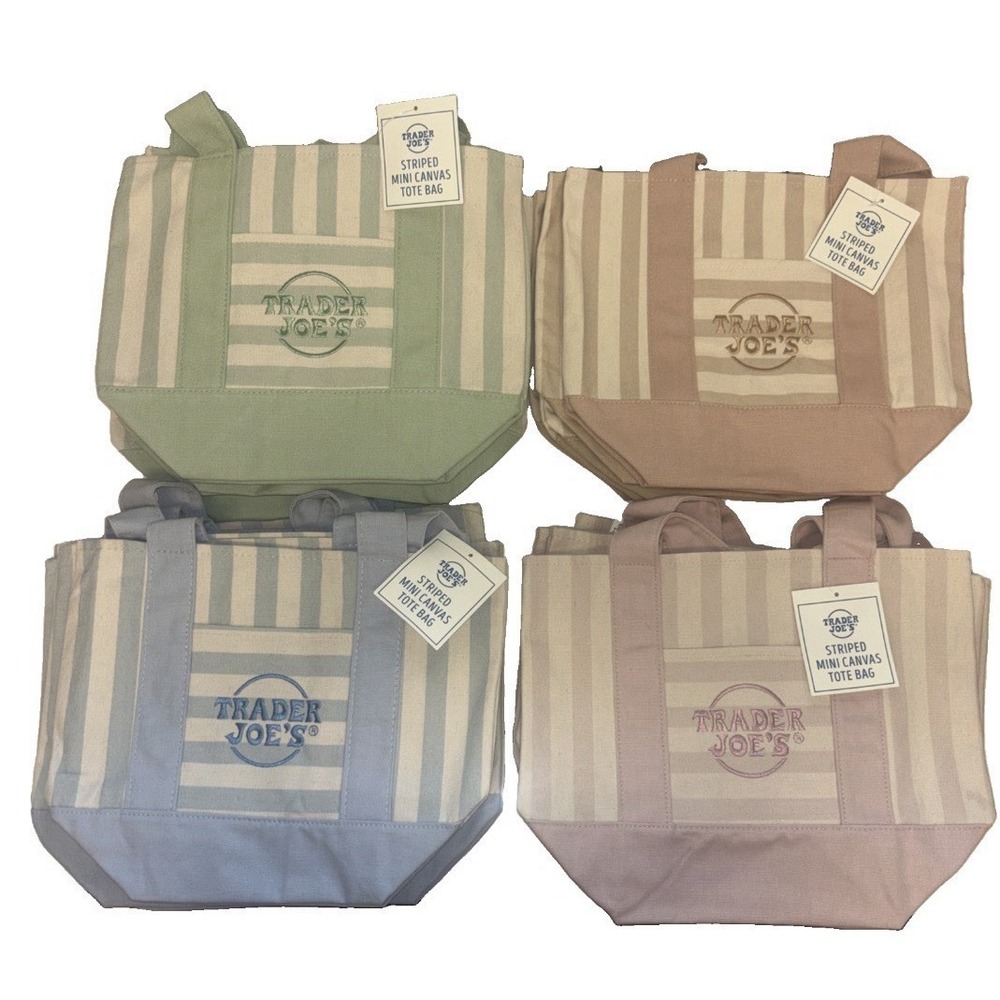 Trader Joe's Mini Pastel Stripe Canvas Tote Bag Limited Edition 2026 (Set Of 4) - Picture 2 of 3